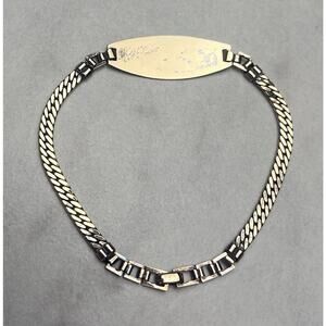 Vintage Mid Century Gold Filled Sterling Silver Chain Military ID Bracelet BLANK